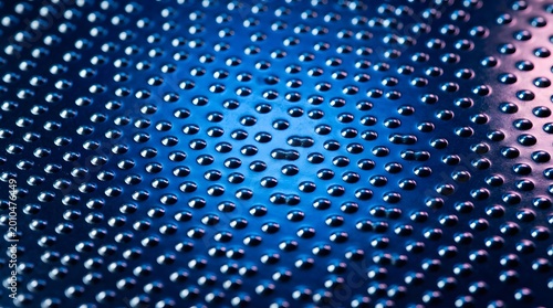Close-up macro view of a dark blue textured surface featuring numerous small, reflective, dome-shaped bumps with subtle magenta light and water droplets creating an abstract pattern