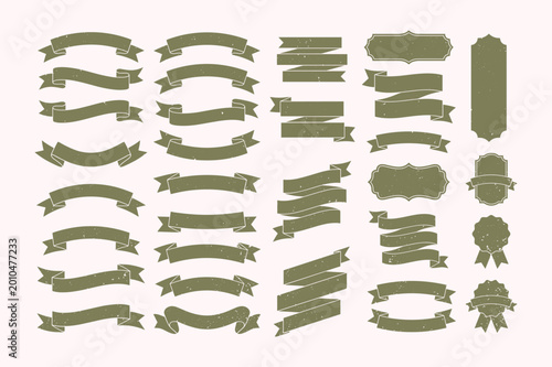 Set of isolated vintage ribbon banners collection vector illustration on light background.