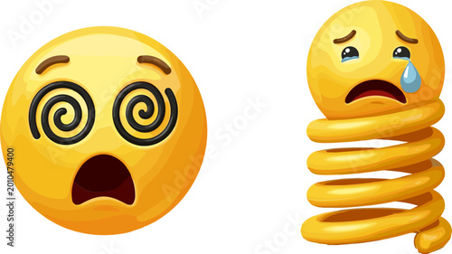 Fotografie Creative 3D Emoji Character Set Featuring Dizzy Spiral Eyes Face and Sad Crying