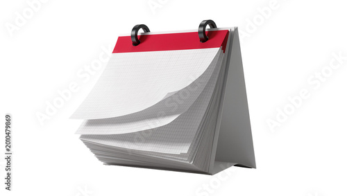 Cuadro en lienzo Blank desk calendar with red top and metal rings, isolated on transparent backgr