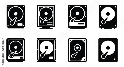 Cuadro en lienzo Hard drive icons set black and white vector illustration