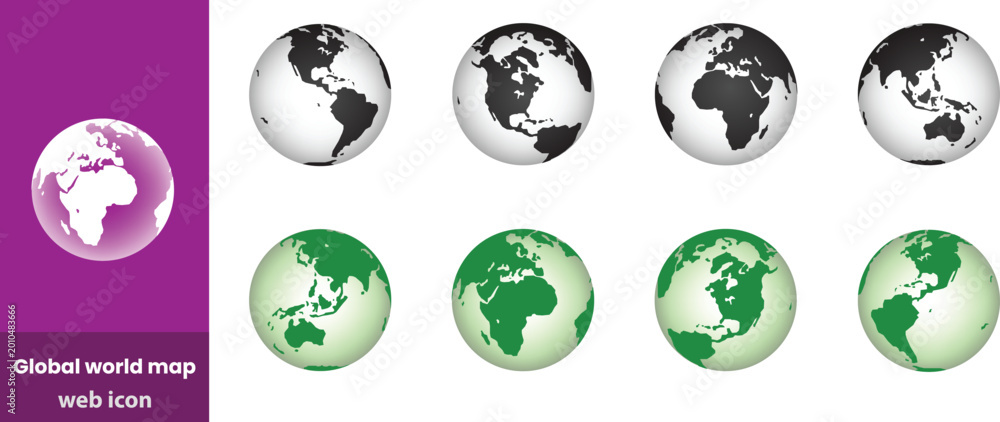 Obraz premium Global world map outline black and white detailed landmass shapes continent geography planet earth silhouette