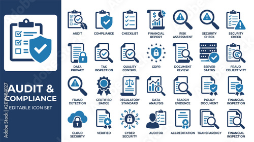 Photos Audit and compliance icon set