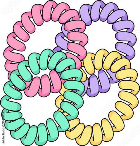 Cute Pastel Spiral Hair Ties Illustration, Colorful Plastic Coil Hair Bands Vector, Minimalist Fashion Accessory Design Element 