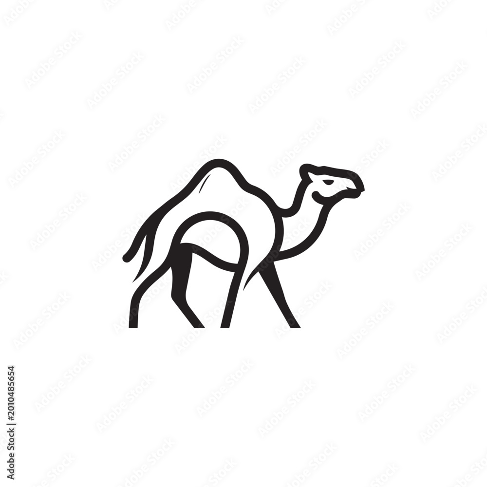 Fototapeta premium Stylized black line art drawing of a dromedary camel with black and white