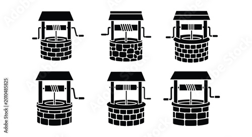 Tableau sur toile Well icons set black silhouette vector illustration on white background
