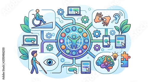 Illustration depicting accessible technologies and inclusion 