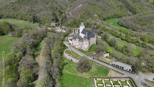 Aerial view of Bürresheim Castle, municipality of Sankt Johann, Rhineland-Palatinate, Mayen, Germany