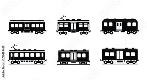 Tableau sur toile Flat vector illustration of various train cars in black silhouette