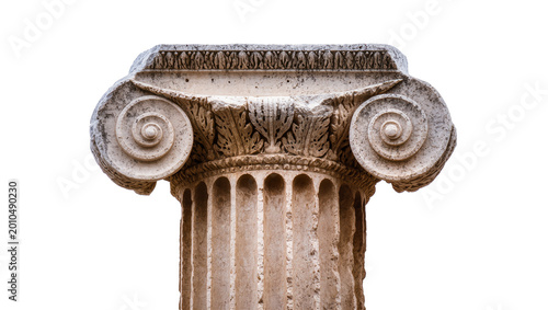 фотографія Ancient Ionic column capital with volutes and acanthus leaves, isolated on trans