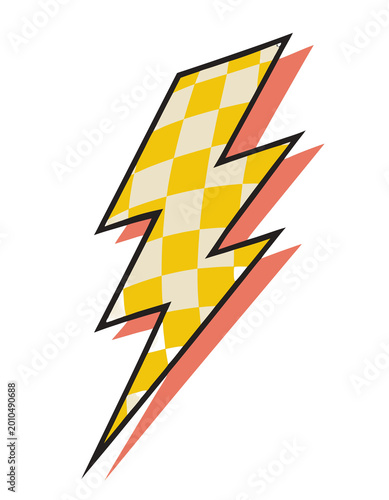 A vector illustration of a lightning bolt with a yellow and cream checkerboard pattern on a transparent background.