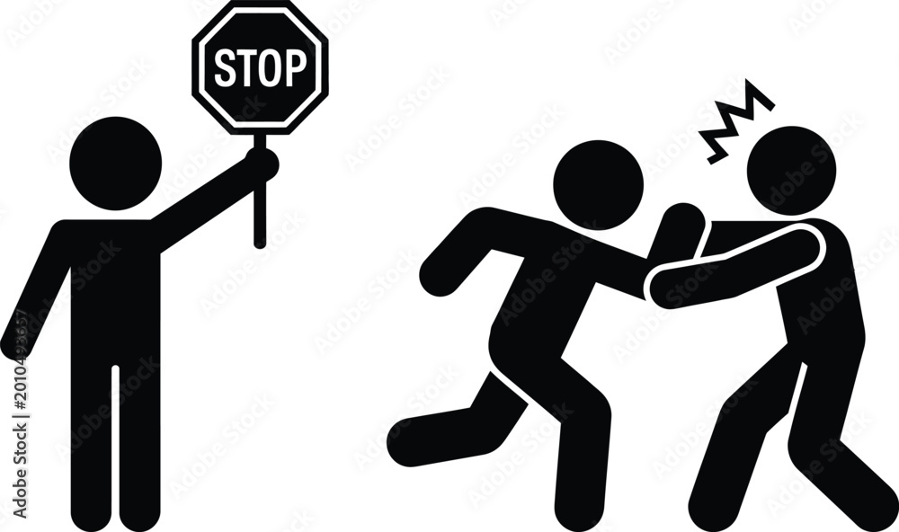 Fototapeta premium Person stopping aggressive fight with stop sign