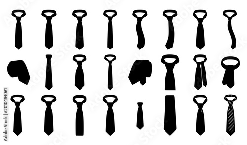 Canvastavla Realistic black and white necktie icon set business tie collection isolated on w