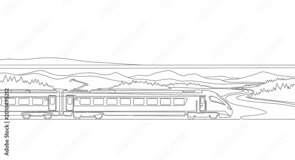 Obraz premium Modern train travels through scenic landscape illustration