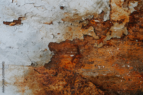 Fotografi Peeling paint on a rusty metal surface