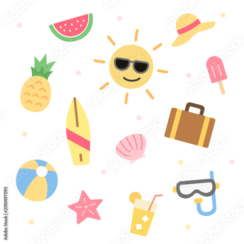Canvas Print Beach cute icons collection