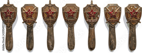 Photos Vintage Soviet Military Medals Featuring Red Star Emblem for Historical and Coll
