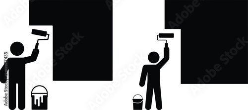 Fotografi Two people painting walls with roller and paint bucket