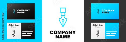 Photos Blue line Fountain pen nib icon isolated on white background