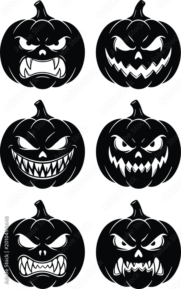 Obraz premium Creepy Halloween Pumpkin Faces Collection for Horror Sticker T Shirt and Spooky Design