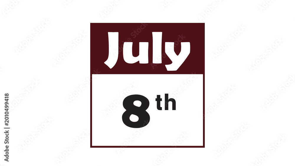 Obraz premium July 8th daily calendar icon vector illustration in minimalist style