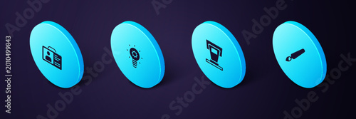 Konstfotografi Set Isometric Paint brush, Stage stand, Light bulb and Identification badge icon