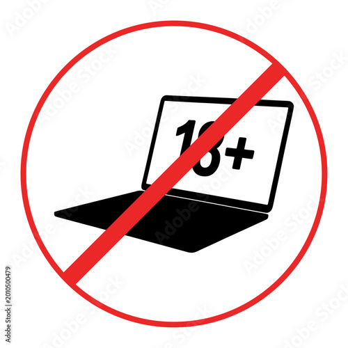 Warning sign : 18+content,Silhouette Illustration.