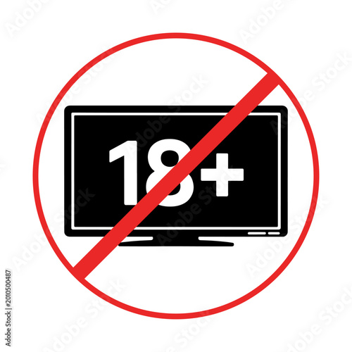 Warning sign : 18+content,Silhouette Illustration.