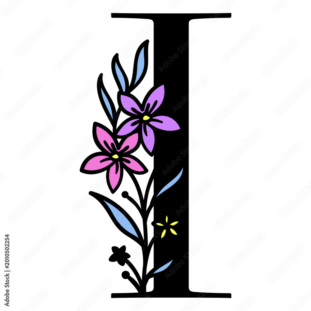 Fototapeta premium Purple flowers on the letter I