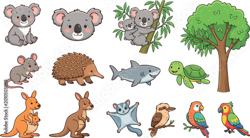 Photography Cute Australian Wildlife Animal Character Set Featuring Koala Kangaroo Kookaburr