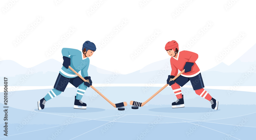 Fototapeta premium Two Hockey Players Fighting for Puck.