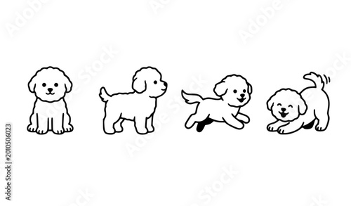 Принти на полотні Minimal bichon frise puppy icon set cute dog poses simple vector illustration is