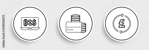 Canvastavla Set line Coin money with pound, Cryptocurrency exchange and Credit card icon