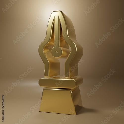 Foto Gold Fountain pen nib icon isolated on brown background