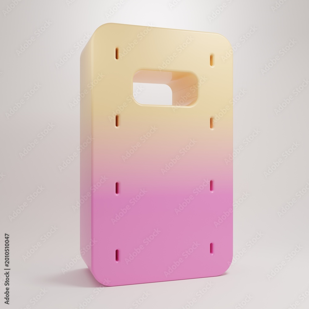 Fototapeta premium Yellow-pink Military assault shield icon isolated on grey background. Minimalism concept. 3D render illustration