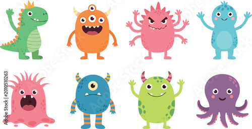 Foto Cute cartoon monster collection featuring various colorful alien characters and