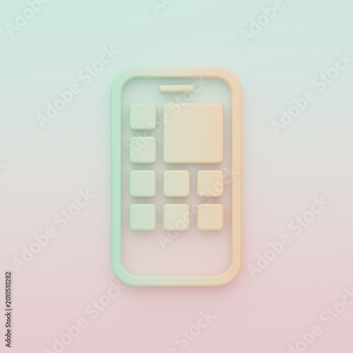 Green-orange Mobile Apps icon isolated on color background. Smartphone with screen icons, applications. mobile phone showing screen. Minimalism concept. 3D render illustration
