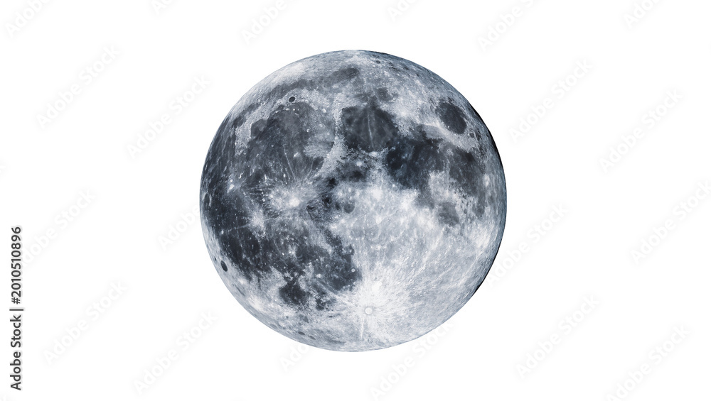 Fototapeta premium Detailed full moon with craters and maria, isolated on transparent background