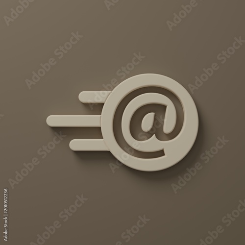Beige Mail and e-mail icon isolated on brown background. Envelope symbol e-mail. Email message sign. Minimalism concept. 3D render illustration