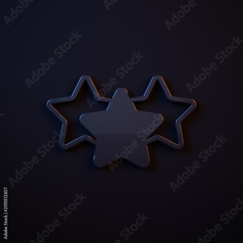 Dark-blue Five stars customer product rating review icon isolated on black background. Favorite, best rating, award symbol. Minimalism concept. 3D render illustration