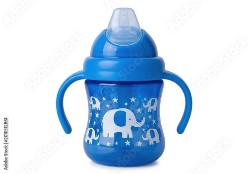 Colorful baby sippy cup with playful elephant design and star patterns