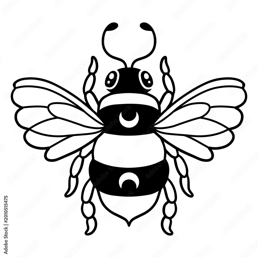 Fototapeta premium Stylized black and white bee illustration