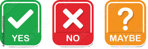 Quadro su tela Yes No Maybe Decision Icons with Check Mark Cross and Question Symbol for User I