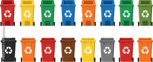 Fotografie Colorful recycling bins collection with waste sorting containers, garbage and re
