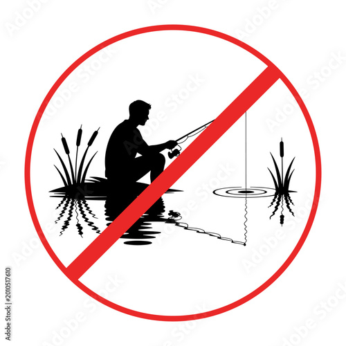 Warning sign : Spearfishing prohibited area,Silhouette Illustration.