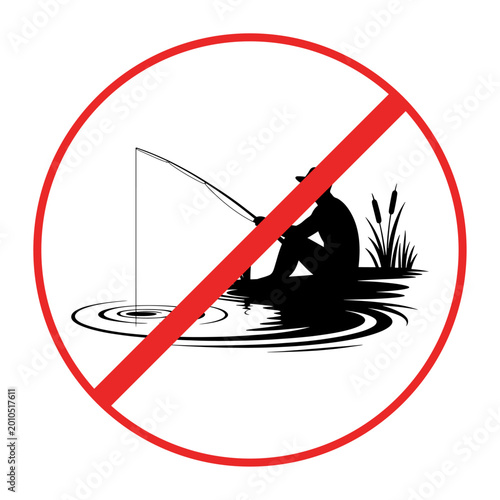 Warning sign : Spearfishing prohibited area,Silhouette Illustration.