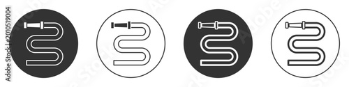 Black Fire hose reel icon isolated on white background. Circle button. Vector