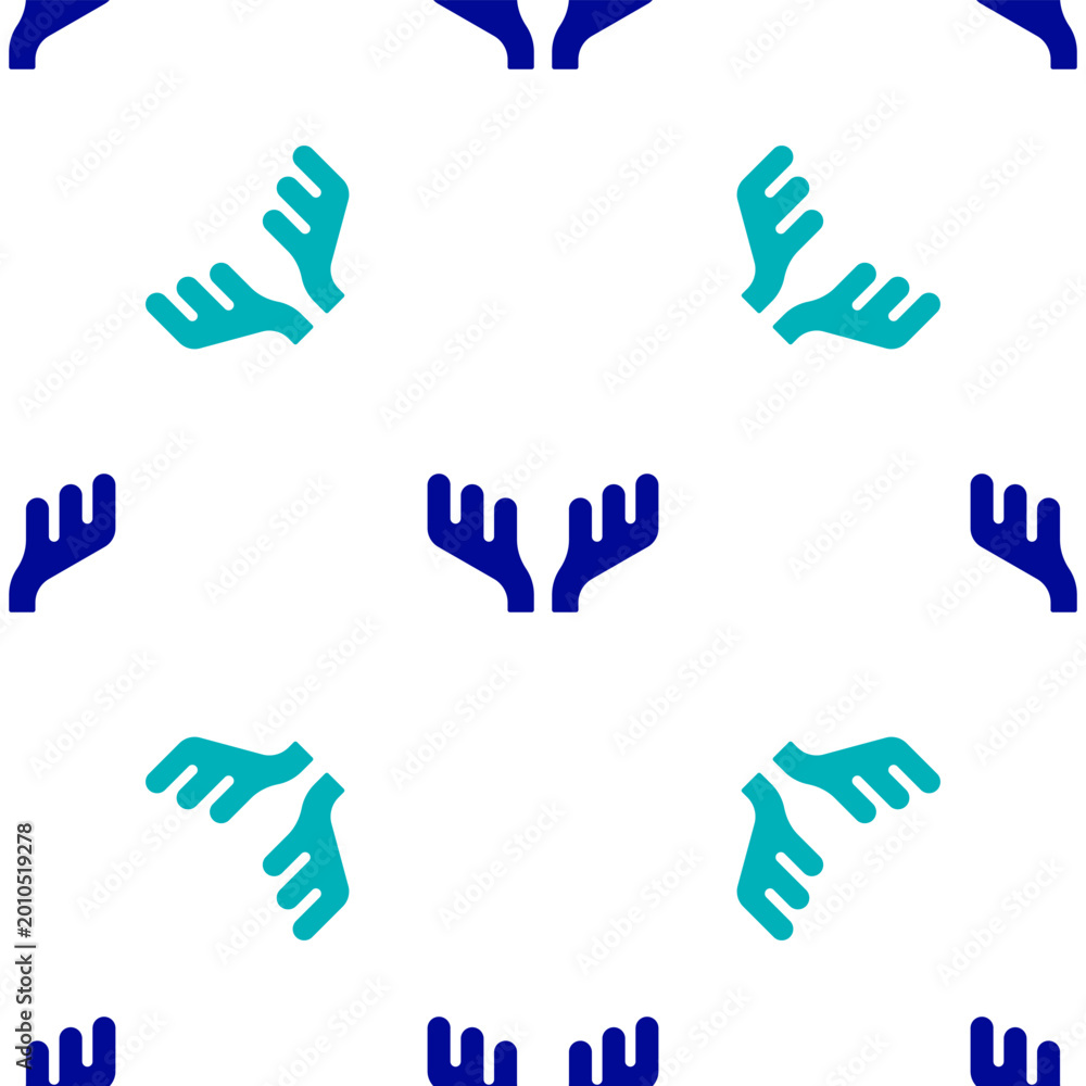 Fototapeta premium Blue Deer antlers icon isolated seamless pattern on white background. Hunting trophy on wall. Vector