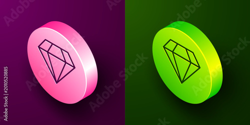 Tableau sur toile Isometric line Diamond icon isolated on purple and green background