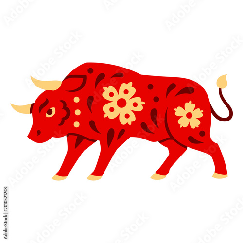 Photography Floral patterned red bull illustration design